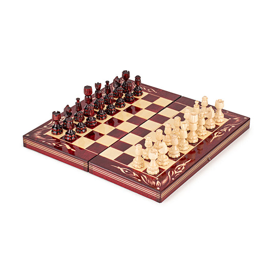 Chess Set - Red Hand-Carved Set - 33 cm