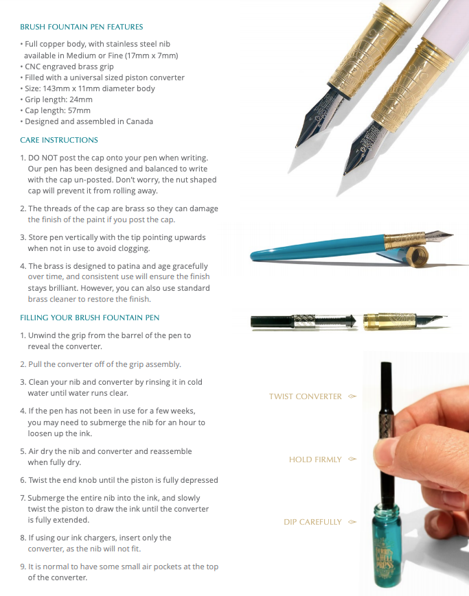Ferris Wheel Press - Printmaker's Teal Brush Fountain Pen - Gold Nib