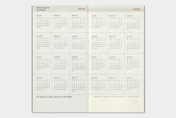 Traveler's Company Notebook Regular Refill - 2024 Monthly Diary