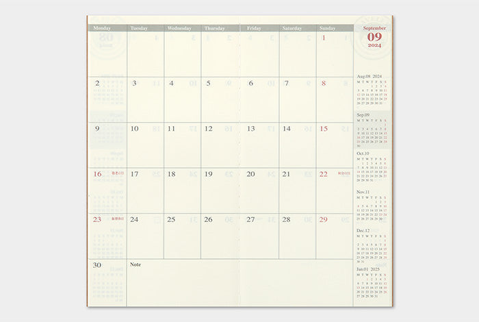 Traveler's Company Notebook Regular Refill - 2024 Monthly Diary