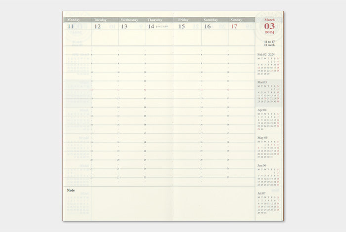 Traveler's Company Notebook Regular Refill - 2024 Weekly Vertical Diary
