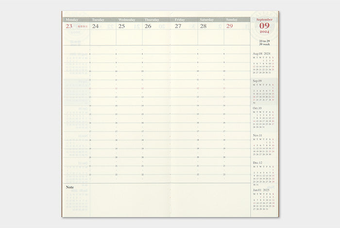 Traveler's Company Notebook Regular Refill - 2024 Weekly Vertical Diary