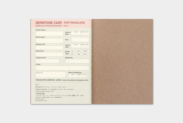 Traveler's Company Notebook Passport Refill - 2024 Weekly Diary