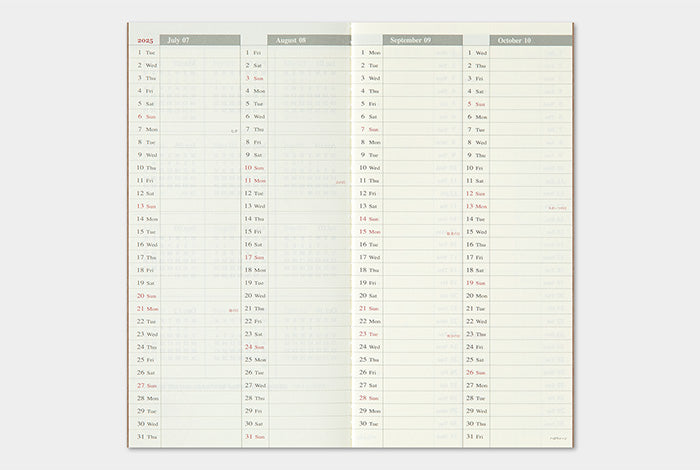 TRAVELER'S COMPANY Notebook Regular Refill - 2025 Weekly Vertical Diary