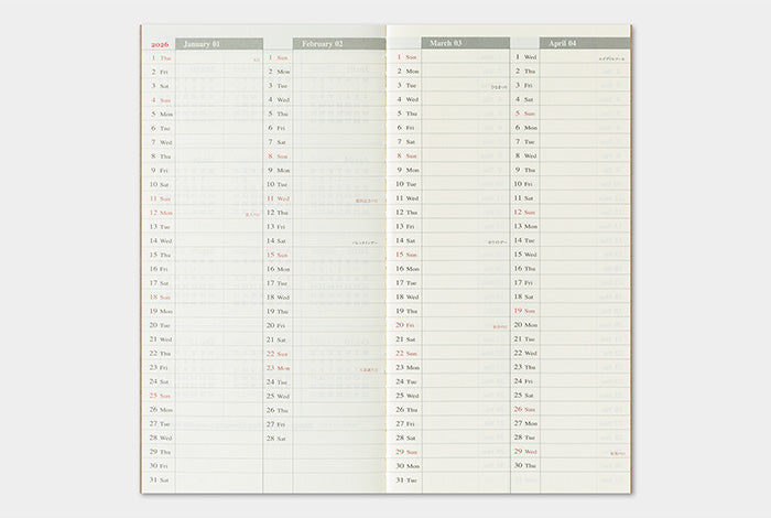 TRAVELER'S COMPANY Notebook Regular Refill - 2026 Weekly + Memo Diary