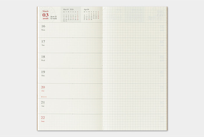 TRAVELER'S COMPANY Notebook Regular Refill - 2026 Weekly + Memo Diary