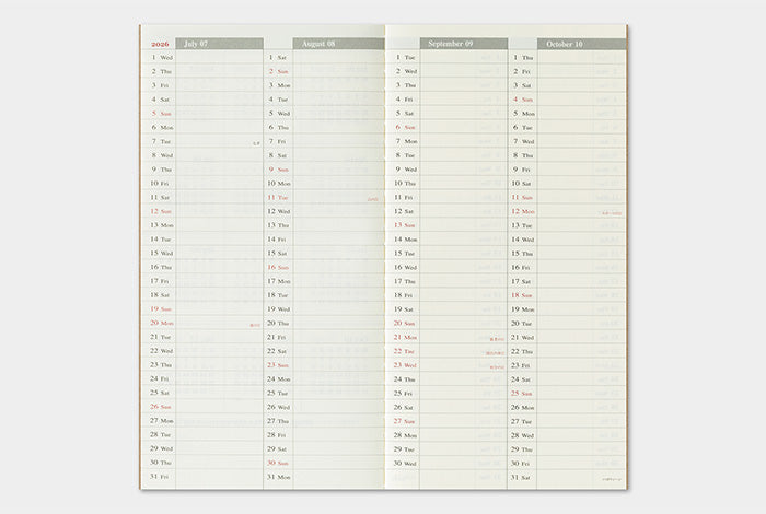TRAVELER'S COMPANY Notebook Regular Refill - 2026 Weekly + Memo Diary