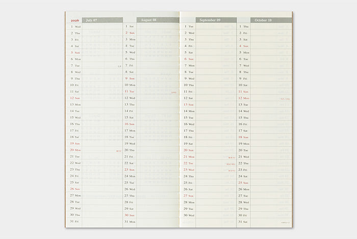 TRAVELER'S COMPANY Notebook Regular Refill - 2026 Weekly Vertical Diary