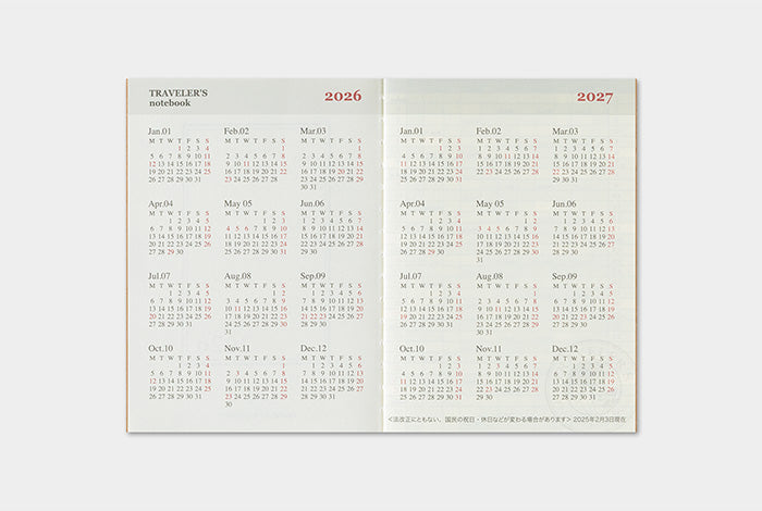 TRAVELER'S COMPANY Notebook Passport Refill - 2026 Monthly Diary