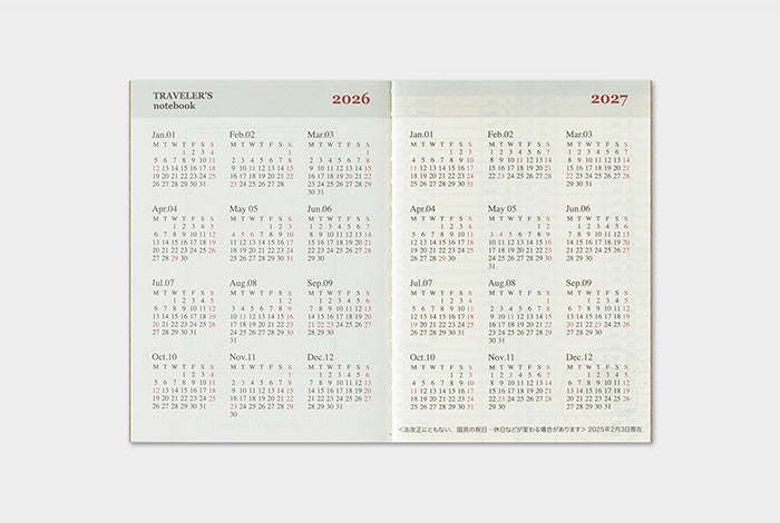 TRAVELER'S COMPANY Notebook Passport Refill - 2026 Weekly Diary