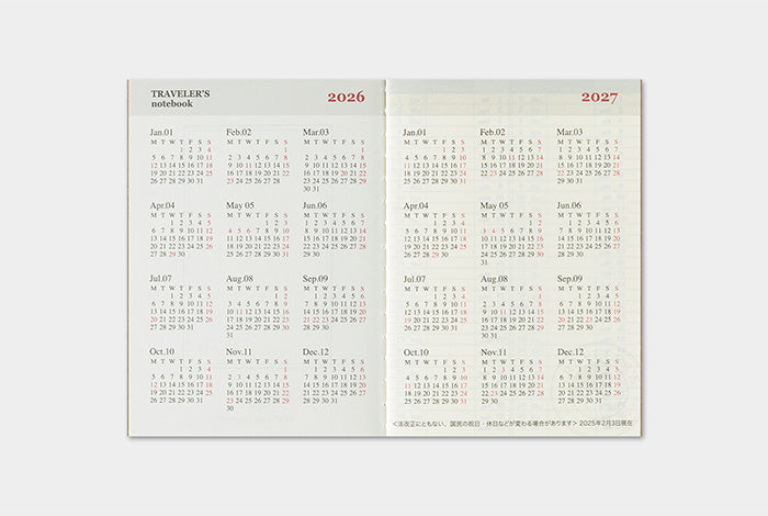 TRAVELER'S COMPANY Notebook Passport Refill - 2026 Weekly Diary