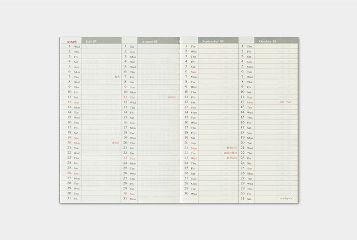 TRAVELER'S COMPANY Notebook Passport Refill - 2026 Weekly Diary