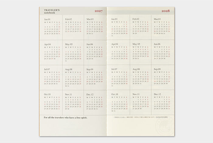 TRAVELER'S COMPANY Notebook Regular Refill - 2027 Weekly Vertical Diary