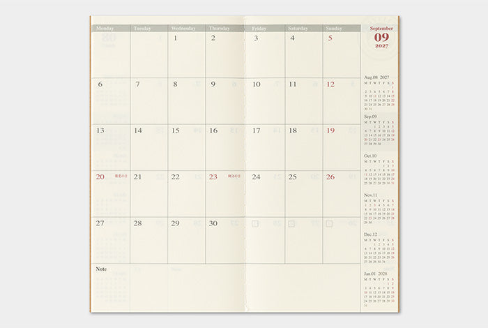 TRAVELER'S COMPANY Notebook Regular Refill - 2027 Weekly Vertical Diary