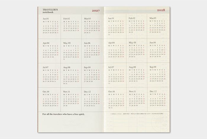 TRAVELER'S COMPANY Notebook Regular Refill - 2027 Weekly + Memo Diary