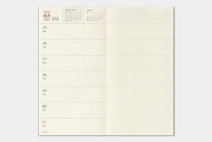 TRAVELER'S COMPANY Notebook Regular Refill - 2027 Weekly + Memo Diary