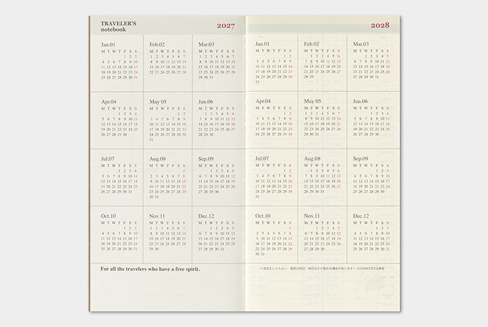 TRAVELER'S COMPANY Notebook Regular Refill - 2027 Weekly + Memo Diary