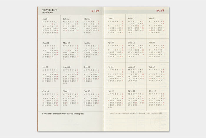 TRAVELER'S COMPANY Notebook Regular Refill - 2027 Weekly Vertical Diary