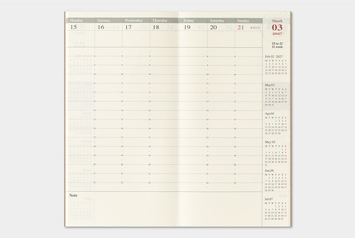 TRAVELER'S COMPANY Notebook Regular Refill - 2027 Weekly Vertical Diary