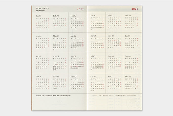 TRAVELER'S COMPANY Notebook Regular Refill - 2027 Weekly Vertical Diary