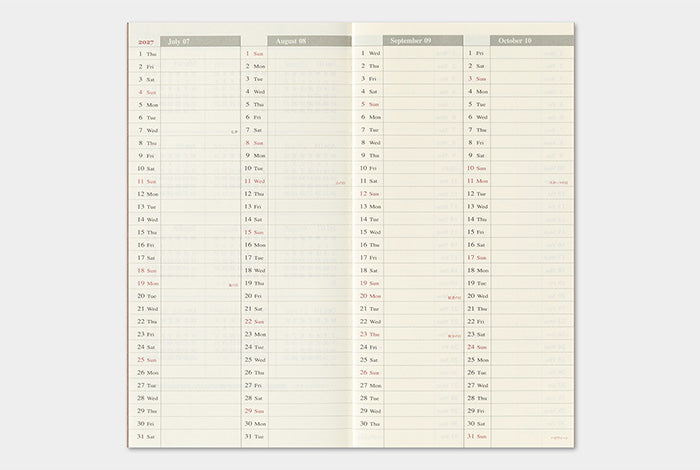 TRAVELER'S COMPANY Notebook Regular Refill - 2027 Weekly Vertical Diary