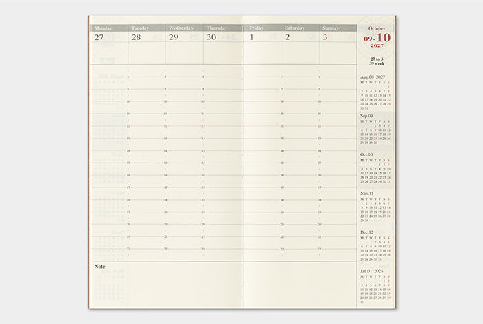 TRAVELER'S COMPANY Notebook Regular Refill - 2027 Weekly Vertical Diary