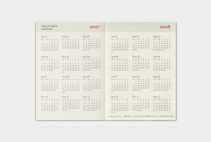 TRAVELER'S COMPANY Notebook Passport Refill - 2027 Monthly Diary