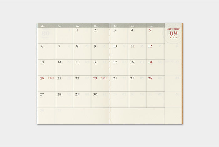TRAVELER'S COMPANY Notebook Passport Refill - 2027 Monthly Diary