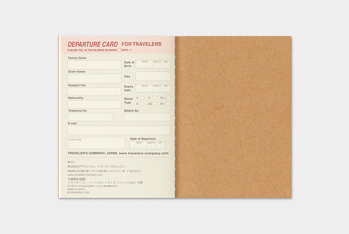 TRAVELER'S COMPANY Notebook Passport Refill - 2027 Monthly Diary