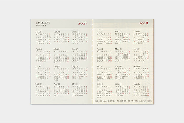 TRAVELER'S COMPANY Notebook Passport Refill - 2027 Weekly Diary