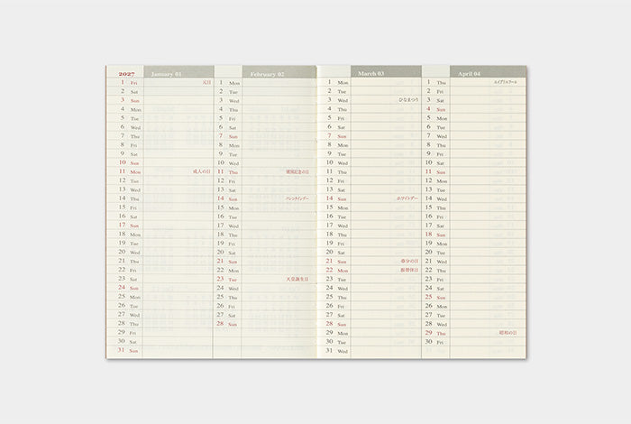 TRAVELER'S COMPANY Notebook Passport Refill - 2027 Weekly Diary