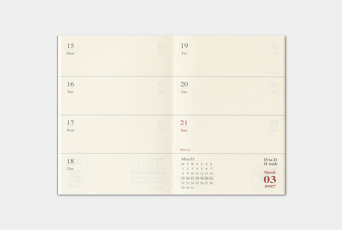 TRAVELER'S COMPANY Notebook Passport Refill - 2027 Weekly Diary