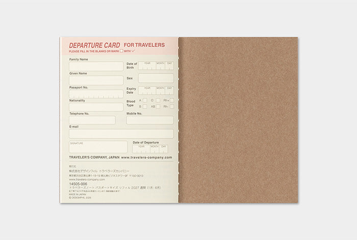 TRAVELER'S COMPANY Notebook Passport Refill - 2027 Weekly Diary