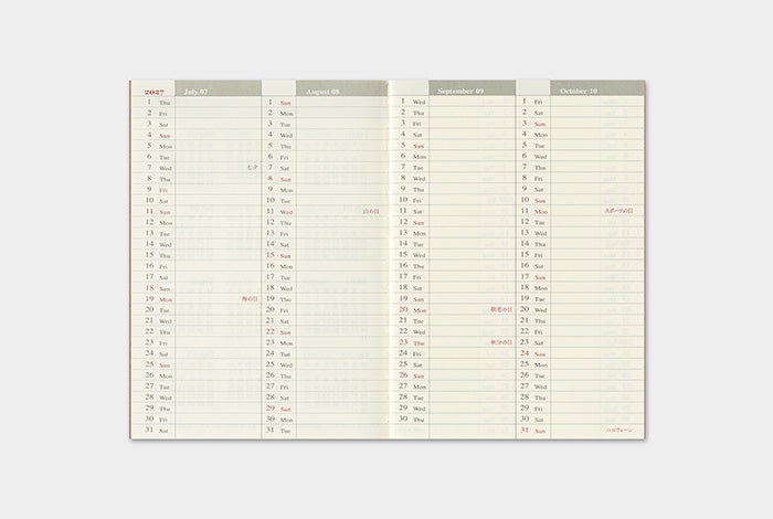 TRAVELER'S COMPANY Notebook Passport Refill - 2027 Weekly Diary