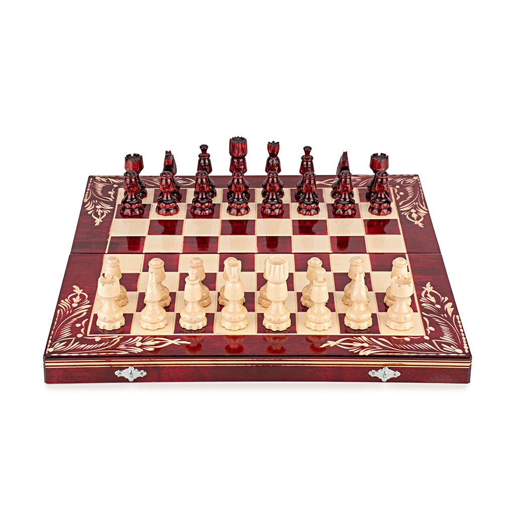 Chess Set - Red Hand-Carved Set - 44 cm