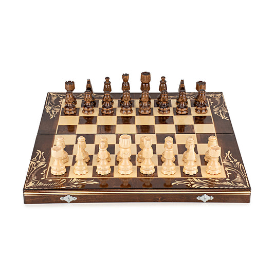 Chess Set - Brown Hand-Carved Set - 44 cm
