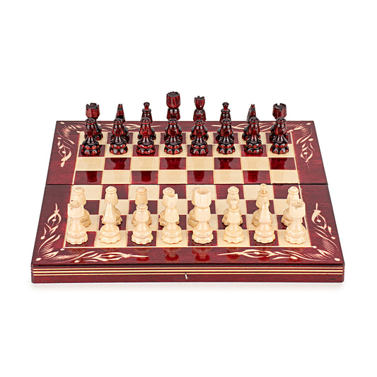 Chess Set - Red Hand-Carved Set - 33 cm