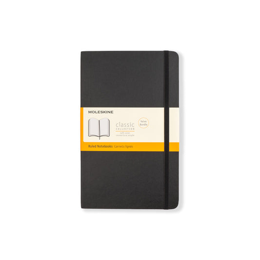 Moleskine - Classic Soft Cover Bundle of 2 - Black Ruled/Lined Large