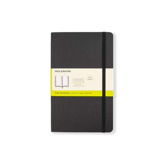 Moleskine - Classic Soft Cover Bundle of 2 - Black Plain/Blank Large